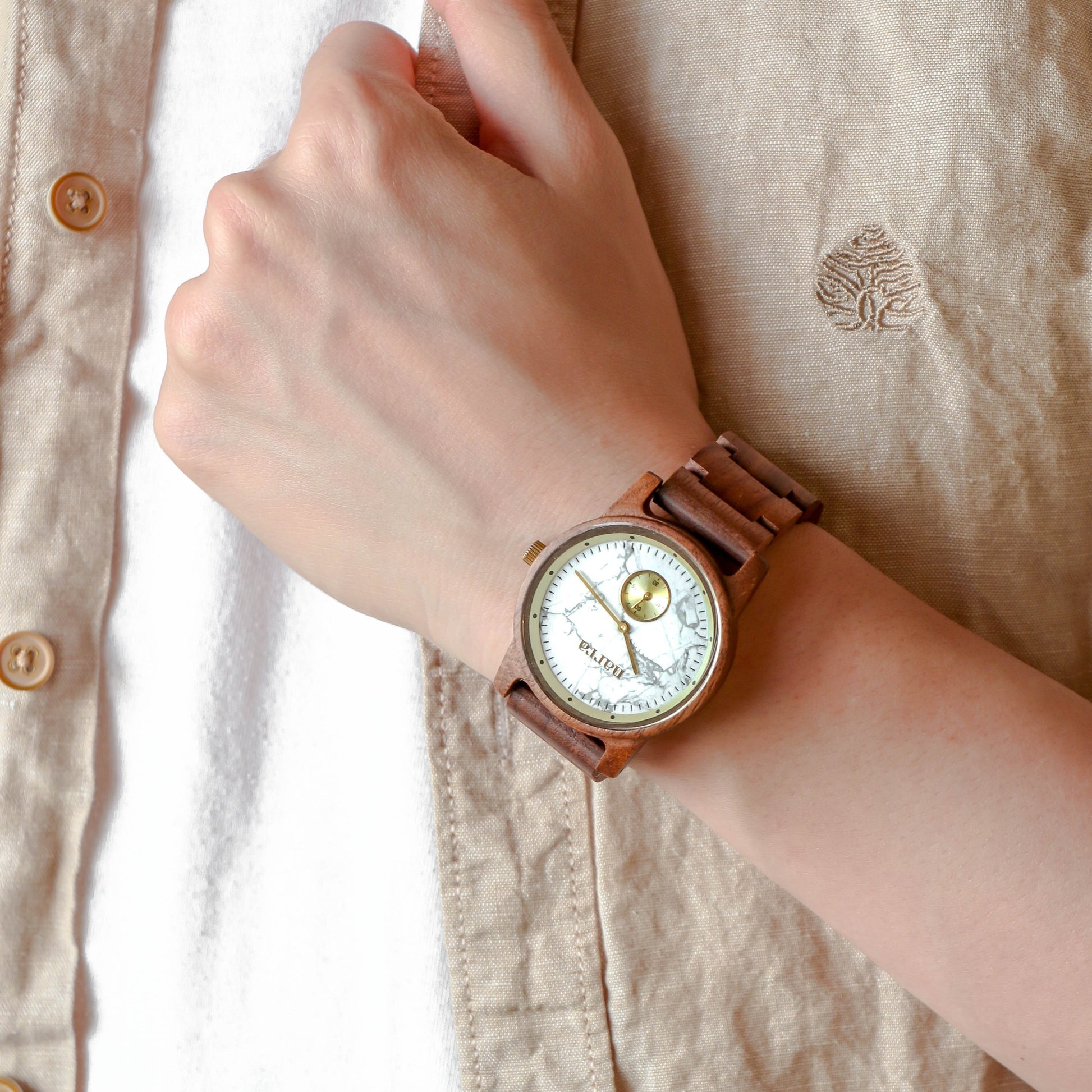 Beach Sand in Walnut and White Marble - Narra Wooden Watches